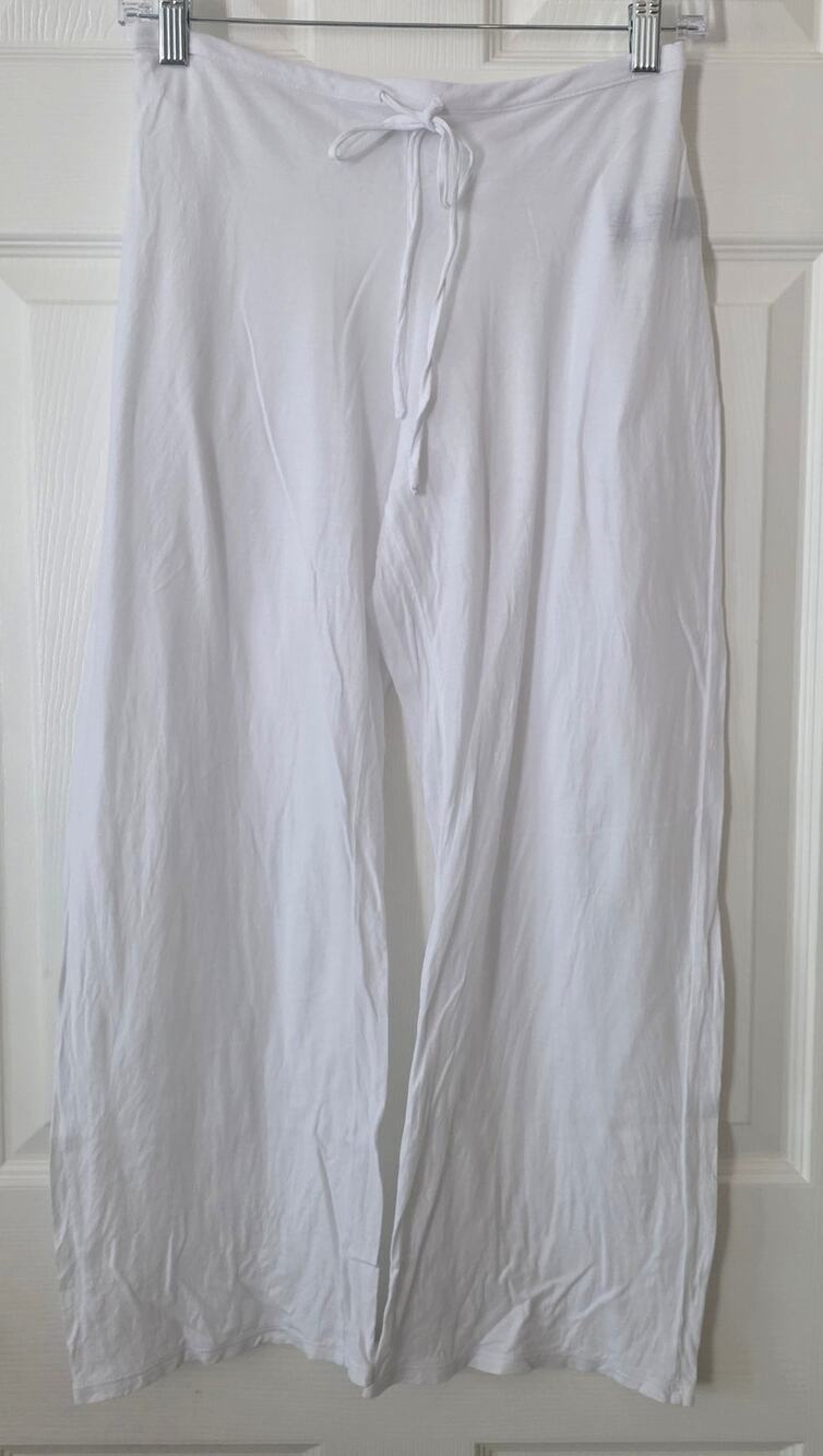 Natori Pima Cotton Cropped Wide Leg White Lounge Pants Size XS